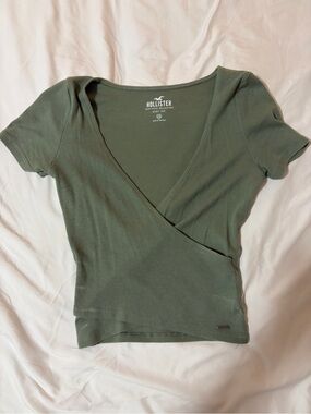 Hollister Olive Ribbed Wrap Crop Top